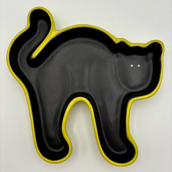 Unbranded Other - Spooky Halloween Black Cat Serving Tray Candy Dish Ceramic Novelty Scared Kitty